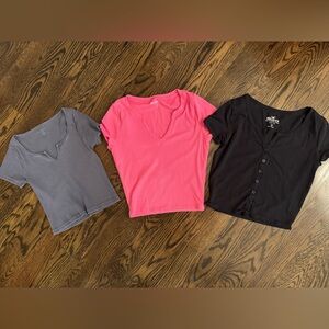 Set of Three V-Neck and Button-Up Tops, Small